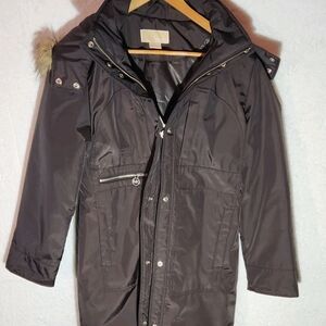 Michael Kors Women’s Hooded Puffer Coat Faux Fur Trim Black Size S/P